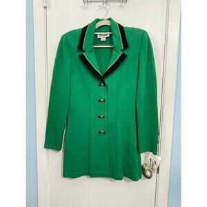 Toula Santana Knit Jacket Size 4 Kelly Green Wool Blend Fleur De Lis Button NWT